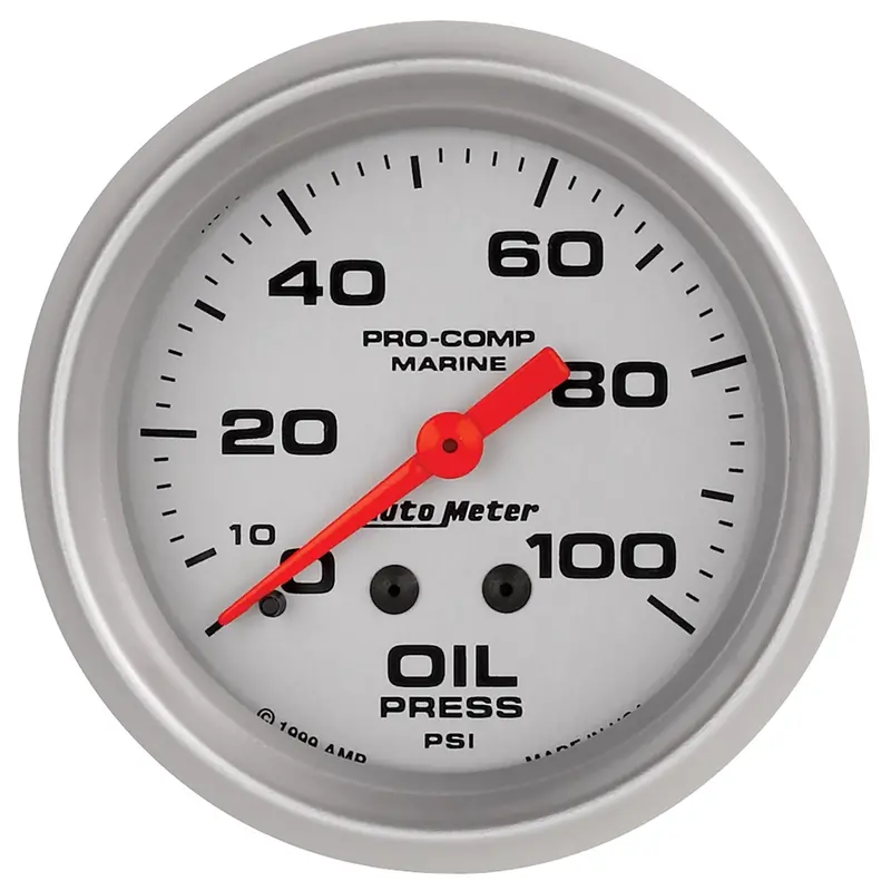 Autometer 2-5/8" Mechanical Oil Pressure Gauge – 100 Psi Range, Marine Silver Finish 1