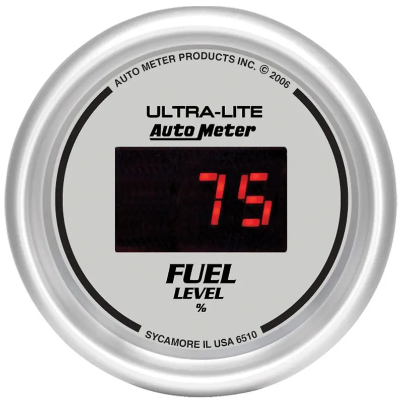 Autometer 6510 Digital Fuel Level Gauge – 2-1/16", 0–280 Ohm, Silver Dial With Red Led 1