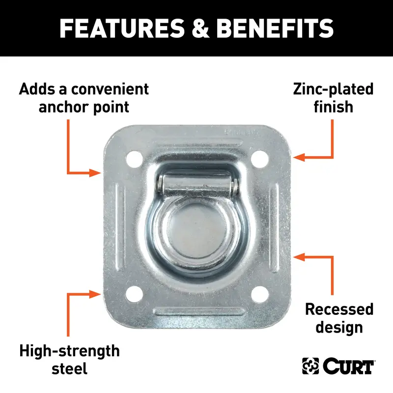 Curt 83600 Recessed Tie-Down Ring – 1.5" X 1.5", 5,000-Lb Capacity, Clear Zinc Coated 1