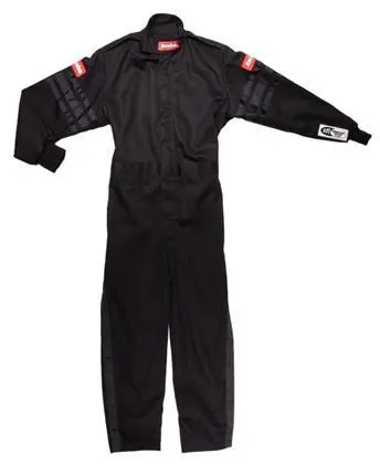 Racequip Kids’ Single-Layer Racing Suit – Medium Black With Trim Accents 1
