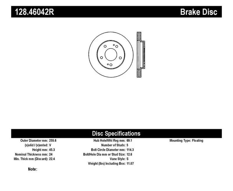 Stoptech 128.46042R Front Right Sport Cross-Drilled Brake Rotor 1