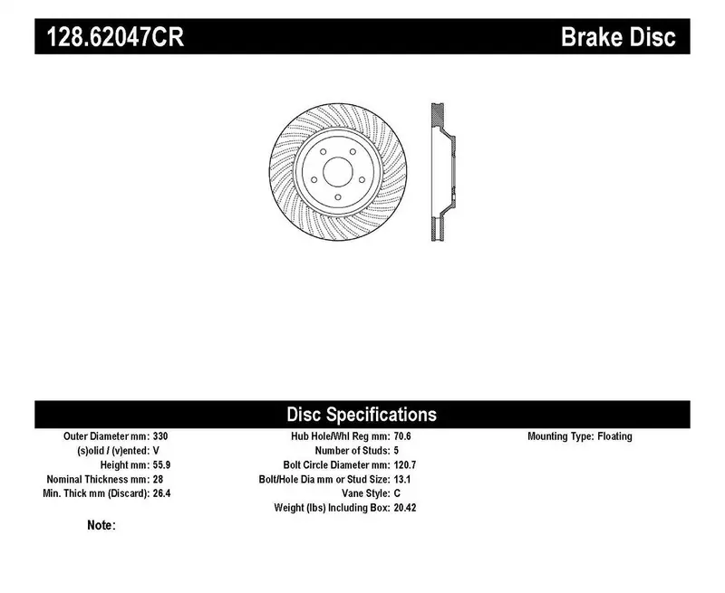 Stoptech 128.62047Cr Front Right Cryo-Treated Cross-Drilled Sport Brake Rotor 1