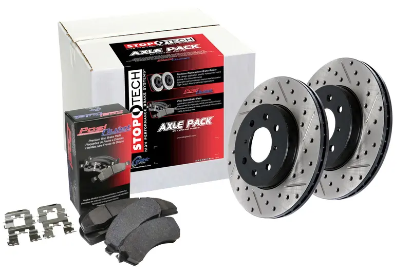 Stoptech 938.67033 Street Axle Pack – Drilled & Slotted Front Brake Kit 1