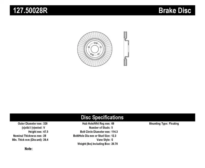 Stoptech Sport Drilled & Slotted Front Right Rotor — Compatible Alternative (127.50028R) 1